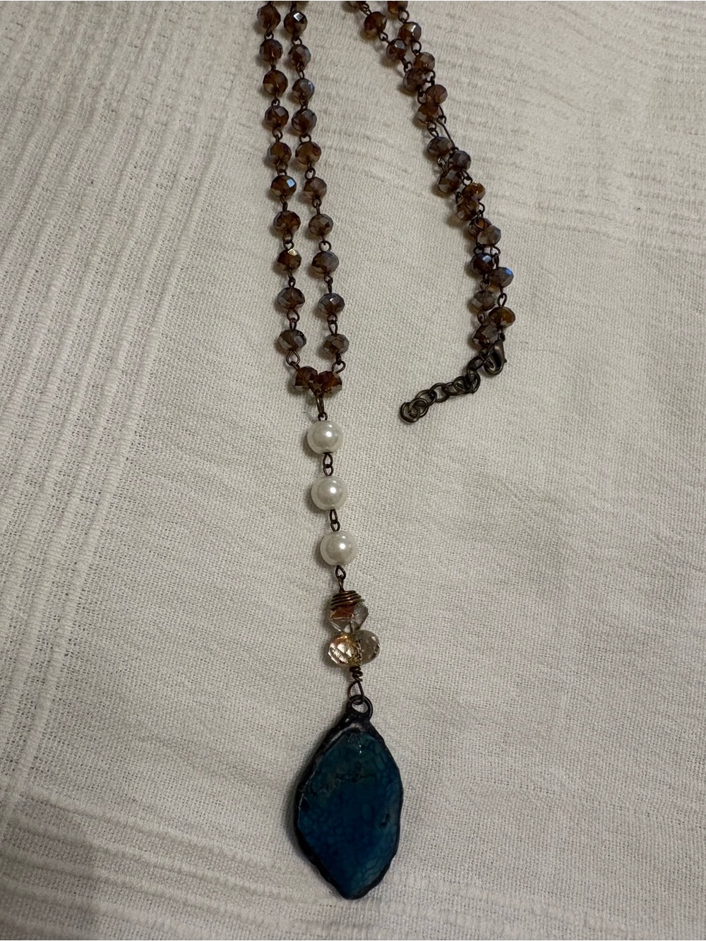 Blue Stone Pendant Necklace with Pearl Accents - Women Jewelry